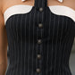 Pinstripe Top With Contrast Collar And Button Front