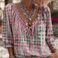 Women 3/4 Sleeve V-Neck Polka Dot Lace Up Blouse