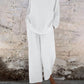 Women's Casual V-neck Pullover Long Sleeve + Pocket Trousers Cotton and Linen Suit