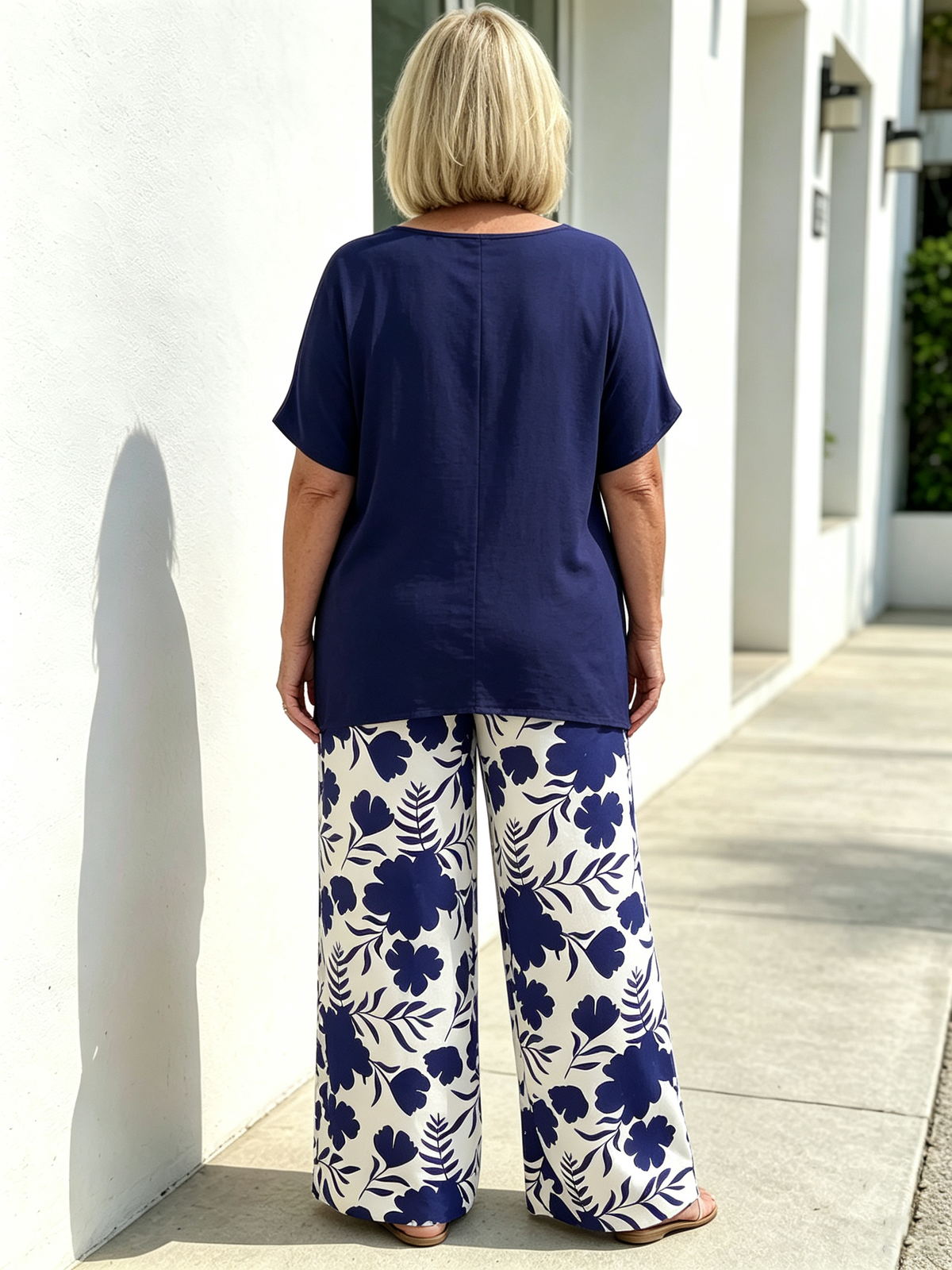 Elegant Two‐Piece Casual Suit for Women, Loose Solid Short Sleeve Top and High Waist Floral Printed Wide Leg Pants, Comfortable Relaxed Fit Co‐Ord Outfit, Fashionable Loungewear for Summer Daily Holiday Occasions