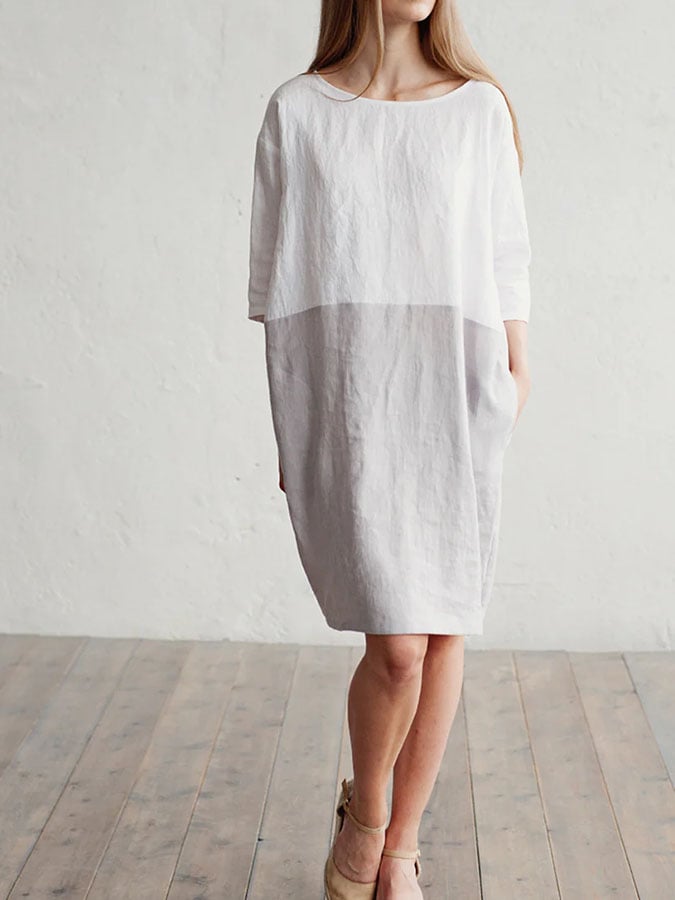 Women's Retro Casual Colorblock Loose Dress