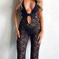 See Through White Lace V Neck Cutout Sleeveless Jumpsuit