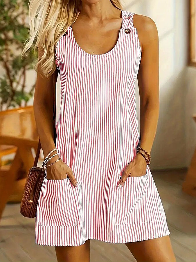 Women's Striped Pocket Casual Dress