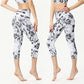 Leaves Butterfly Print Sports Yoga Cropped Leggings Women's Yoga Capri Pants