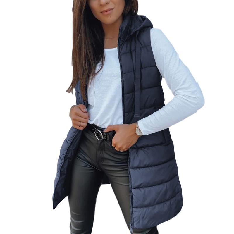 ❄️Women Long Puffer Vest 👗 | Solid Color | Sleeveless | Hooded | Winter Wear 💕（BUY 2 FREE SHIPPING)）