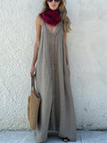 Women'S Casual Cotton And Linen Suspender Maxi Dress