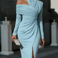 Asymmetric Draped High-Neck One-Shoulder Evening Dress