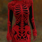 Women's Vintage Halloween Skeleton Bones With Rose Art Cozy Knit Mini Sweater Dress