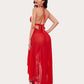 Deep V Neck Lace Mesh Dress