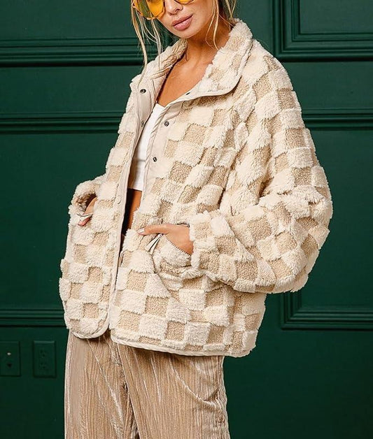 Women's Checkered Fleece Sherpa Jacket