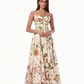Cream Floral Corset Bustier Midi Dress
