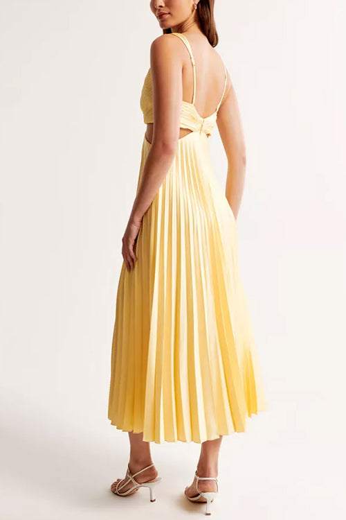 V Neck Cut Out Waist Sleeveless Pleated Maxi Dress(7 Colors Available!)