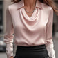 Elegant White Satin Blouse with Draped Neckline