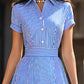 Striped Shirt Collar Fit-and-Flare Midi Dress