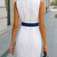 Stylish Double-Breasted White Dress with Navy Accents