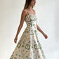 Green Botanical Print Smocked Midi Dress