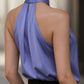 Sophisticated Cross-Neck Gathered Satin Blouse