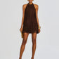 Halter-Style Tassels Faux Suede Mini Dress