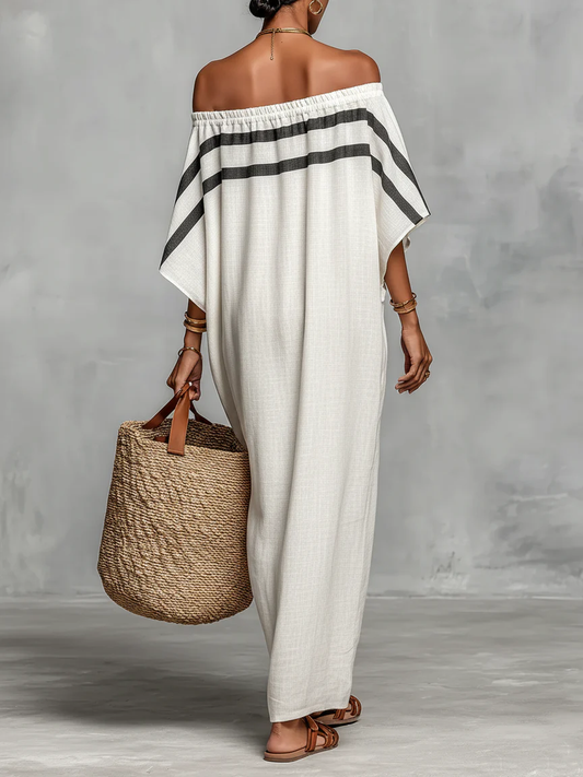 Women's Minimalist Off-Shoulder Batwing Sleeve Linen Maxi Dress