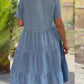 Ladies Solid Color V-Neck Wide Swing Casual Dress