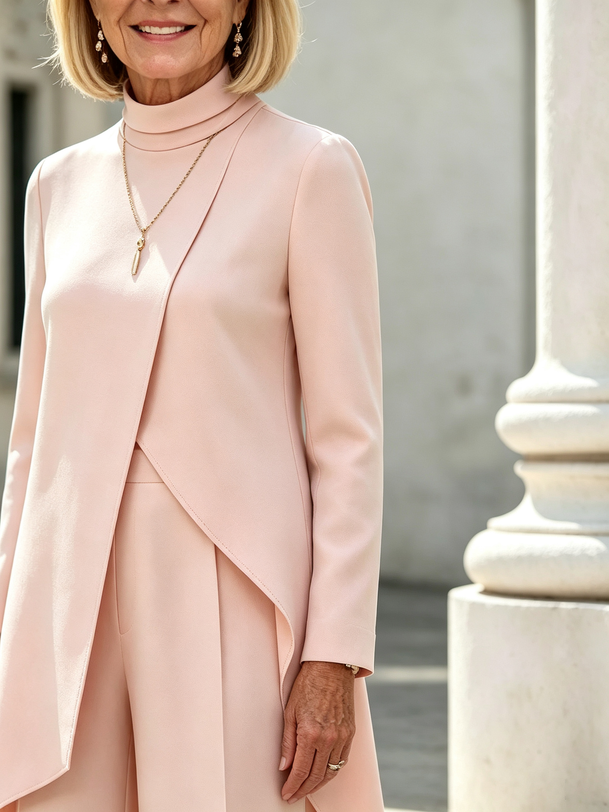 2Pcs Commuter Skinny Irregular Design, High Neck Long Sleeve Laminated Wide Leg Pants Two-piece Set