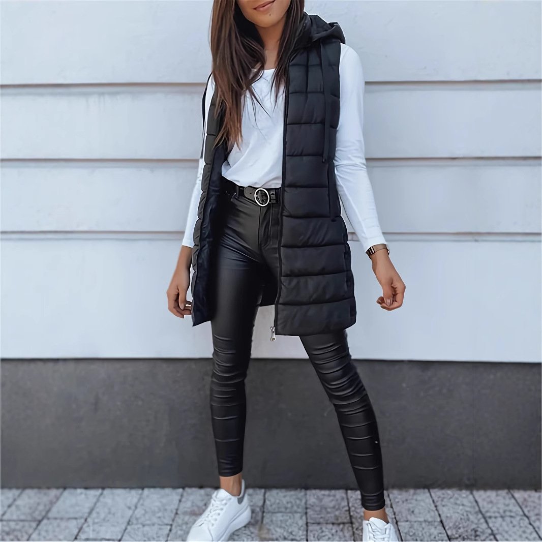 ❄️Women Long Puffer Vest 👗 | Solid Color | Sleeveless | Hooded | Winter Wear 💕（BUY 2 FREE SHIPPING)）