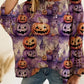 🎃Women's Halloween Pumpkin Print Long Sleeve Knit Top, Spring Summer Fall Wear