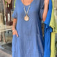 Women'S Casual Solid Color Round Neck Short Sleeve Cotton And Linen Dress