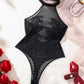 Sexy Halter-neck Sleeveless Sheer Water-soluble Floral Embroidery Lingerie Bodysuit