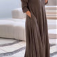 Women's Casual Solid Color V-Neck Long Sleeve Cotton and Linen Dress