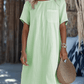 Women'S Loose Round Neck Pocket Cotton And Linen Dress
