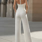 Pearl-Embellished Sheer Bodice White Jumpsuit