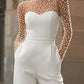 Pearl-Embellished Sheer Bodice White Jumpsuit