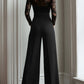 Black Lace Illusion Bodice Wide-Leg Evening Jumpsuit