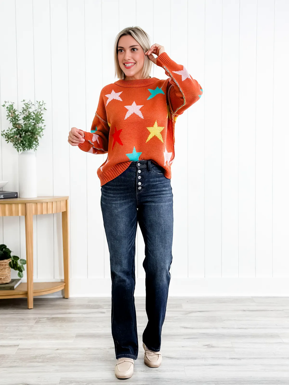 Mid Rise Button Fly Bootcut Jeans (Buy 2 Free Shipping)