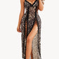 Sexy Suspenders See-Through Lace Mesh Long Slits With Panties Pajamas Set