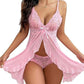 Women's Lace Sexy Ruffle Suspender Nightdress and Panty Set
