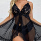 Women's Lace Sexy Ruffle Suspender Nightdress and Panty Set