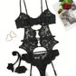 Women's Sexy Floral Lace Mesh Bodysuit with Garter Belt and Fishnet Stockings Set