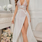 Women's Deep V Sexy Lace Mesh Front Slit Long Nightdress