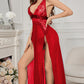 Women's Deep V Sexy Lace Mesh Front Slit Long Nightdress