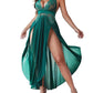 Women's Deep V Sexy Lace Mesh Front Slit Long Nightdress