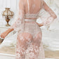Women's Sexy Lace Bra Panties and Mesh Nightgown 3-Piece Set