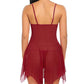 Women's Deep V Sexy Lace Mesh Irregular Hem Suspender Nightdress and Thong Set