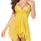 Women's Deep V Sexy Lace Mesh Irregular Hem Suspender Nightdress and Thong Set