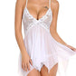 Women's Deep V Sexy Lace Mesh Irregular Hem Suspender Nightdress and Thong Set