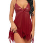 Women's Deep V Sexy Lace Mesh Irregular Hem Suspender Nightdress and Thong Set