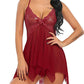 Women's Deep V Sexy Lace Mesh Irregular Hem Suspender Nightdress and Thong Set
