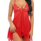 Women's Deep V Sexy Lace Mesh Irregular Hem Suspender Nightdress and Thong Set