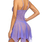 Women's Deep V Sexy Lace Mesh Irregular Hem Suspender Nightdress and Thong Set